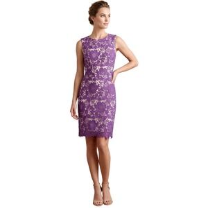 ECI New York Purple Floral Lace Sleeveless‎ Sheath Dress Gold Zip Size 8